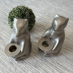 Vintage Restoration Hardware Metal Bear Taper Candle Holders - Set of 2